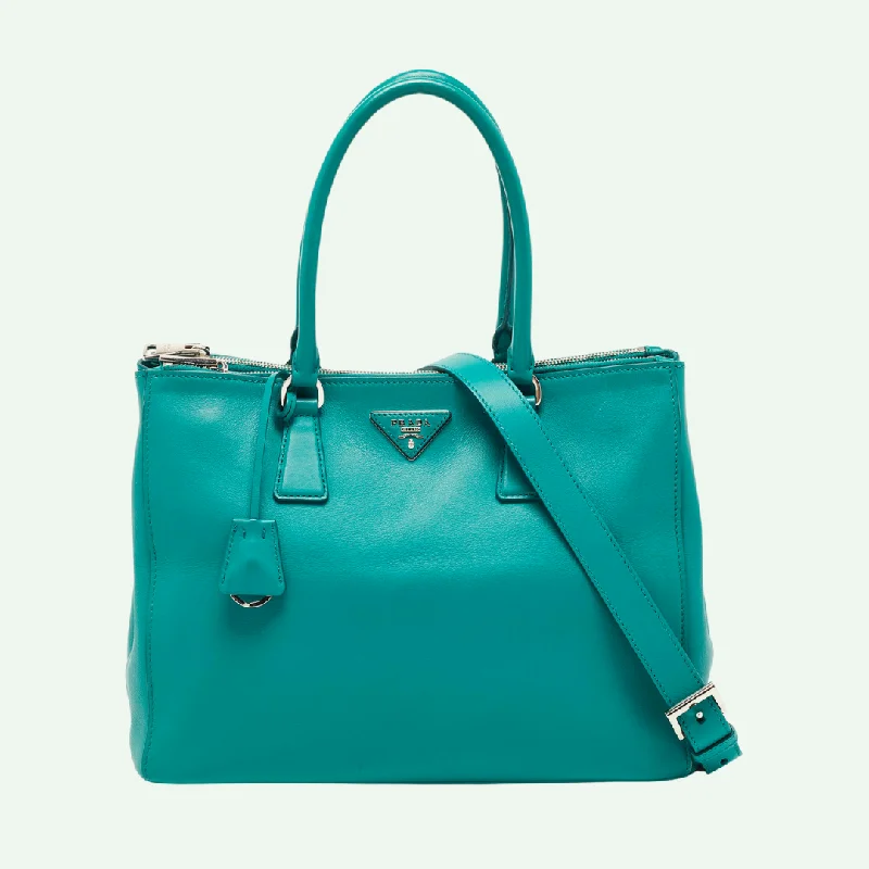 Prada tote bags with a double - handle and shoulder - strap option for easy usePrada City Calf Medium Galleria Double Zip Tote Bag,Leather,Green