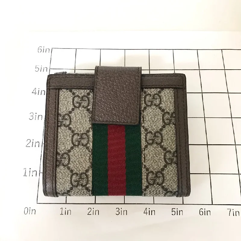 Women Gucci bags with interlocking G hardware for a classic lookGUCCI Tri-fold wallet 523173 2149 GG Supreme Canvas beige Compact wallet Offidia Sherry Line Women Secondhand