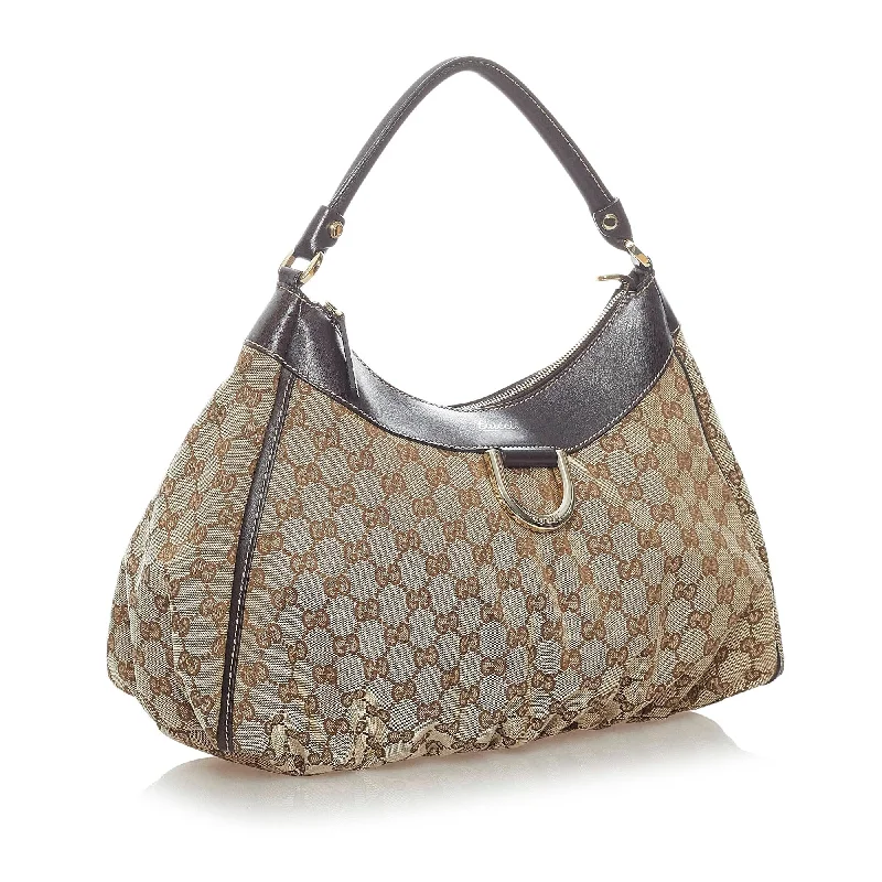 Ladies Gucci shoulder bags with a tassel decorationGucci GG Canvas Abbey D-Ring Shoulder Bag (34771)