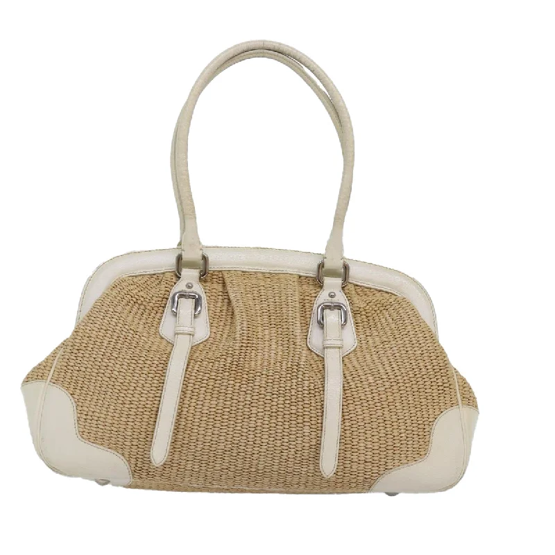 Prada bags with a zippered interior pocket for separating itemsPRADA Hand Bag Straw Beige  ar12199