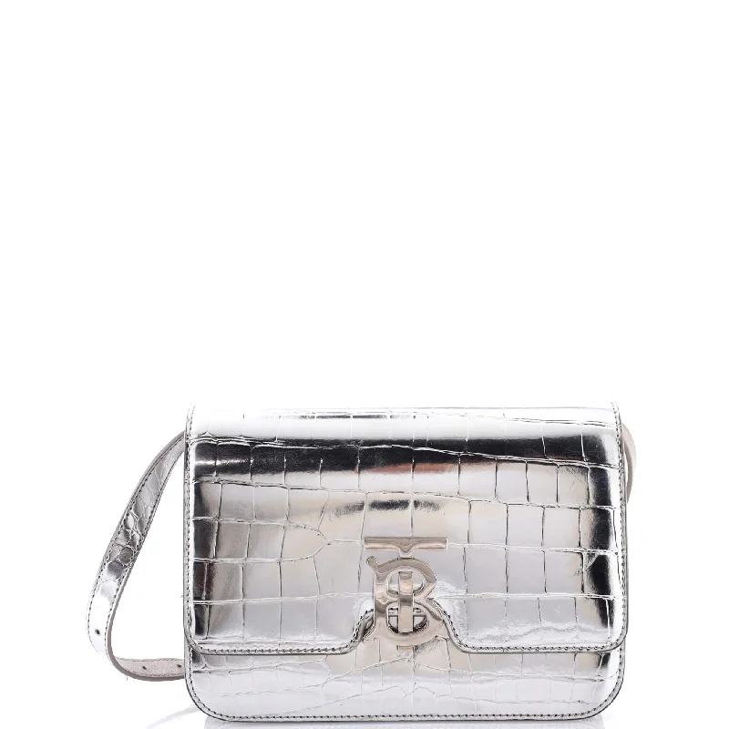 Prada handbags with a metal - framed clasp for durability and styleTB Flap Bag Embossed Metallic Leather Small