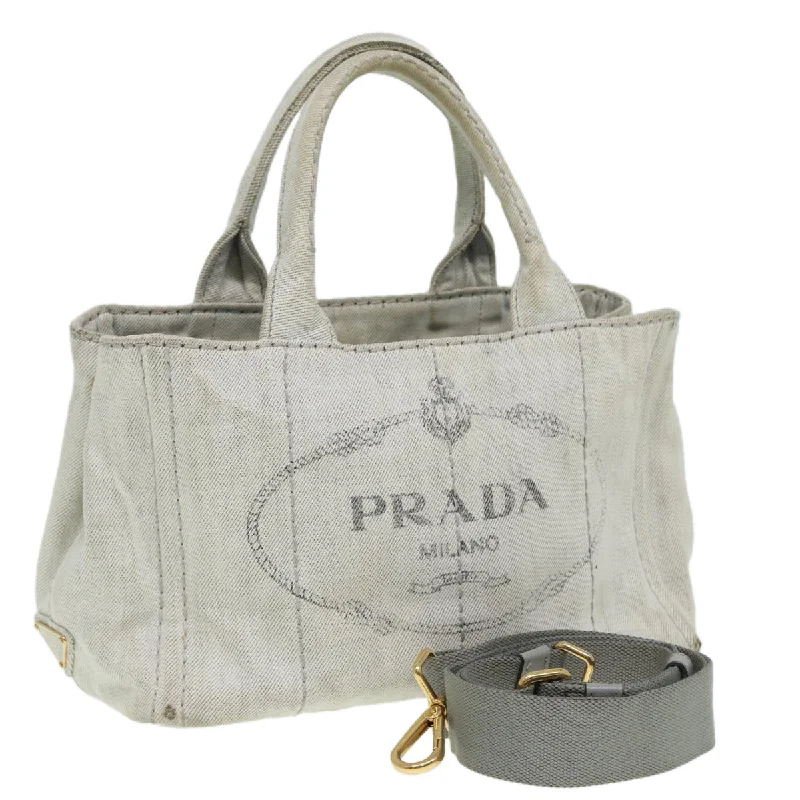 Prada bags with a back - zip pocket for storing valuables securelyPRADA Canapa PM Hand Bag Canvas 2way Gray Auth bs16221