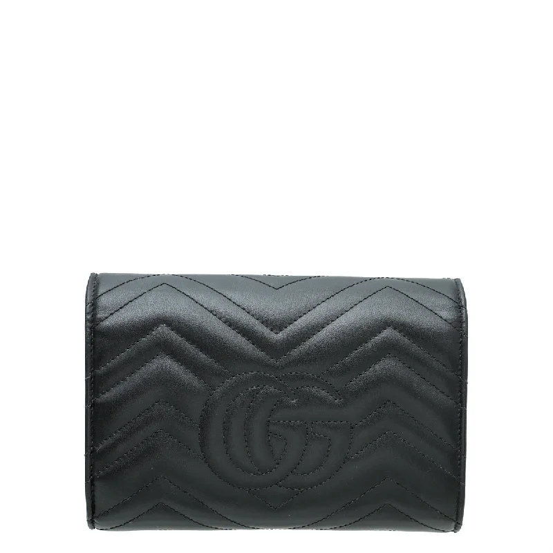 Women Gucci bags with a front - zip pocket for small itemsGucci Black GG Marmont Matelasse Mini Bag