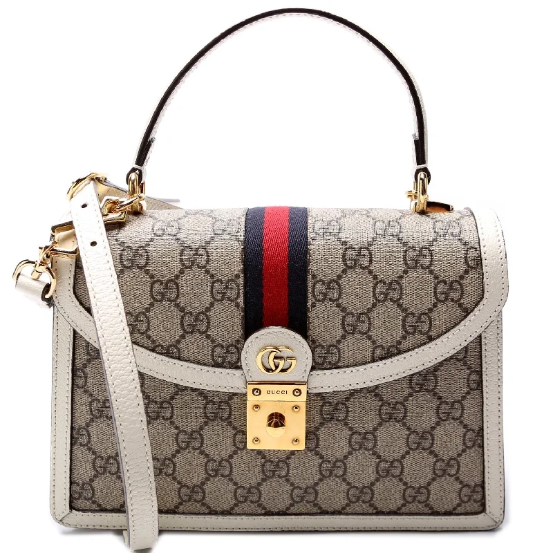 Women Gucci bags with a front - zip pocket for small itemsGucci Supreme Ophidia Small Top Handle Bag 651055