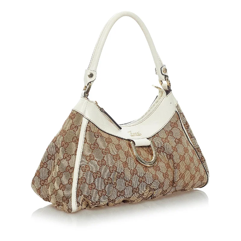 Women Gucci bags with a snap - button closure and a decorative charmGucci GG Canvas Abbey D-Ring Shoulder Bag (33525)