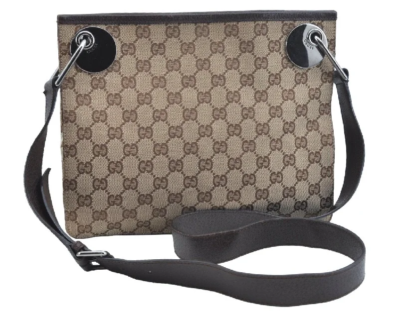 Small - sized Women Gucci shoulder bags for evening outingsAuthentic GUCCI Shoulder Cross Bag GG Canvas Leather 120841 Brown K9642