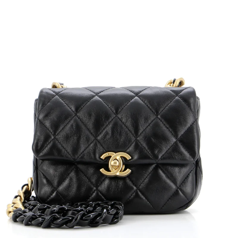 Prada Cleo bags with a crystal - embellished logo for added luxuryLacquered Metal CC Flap Bag Quilted Lambskin Mini