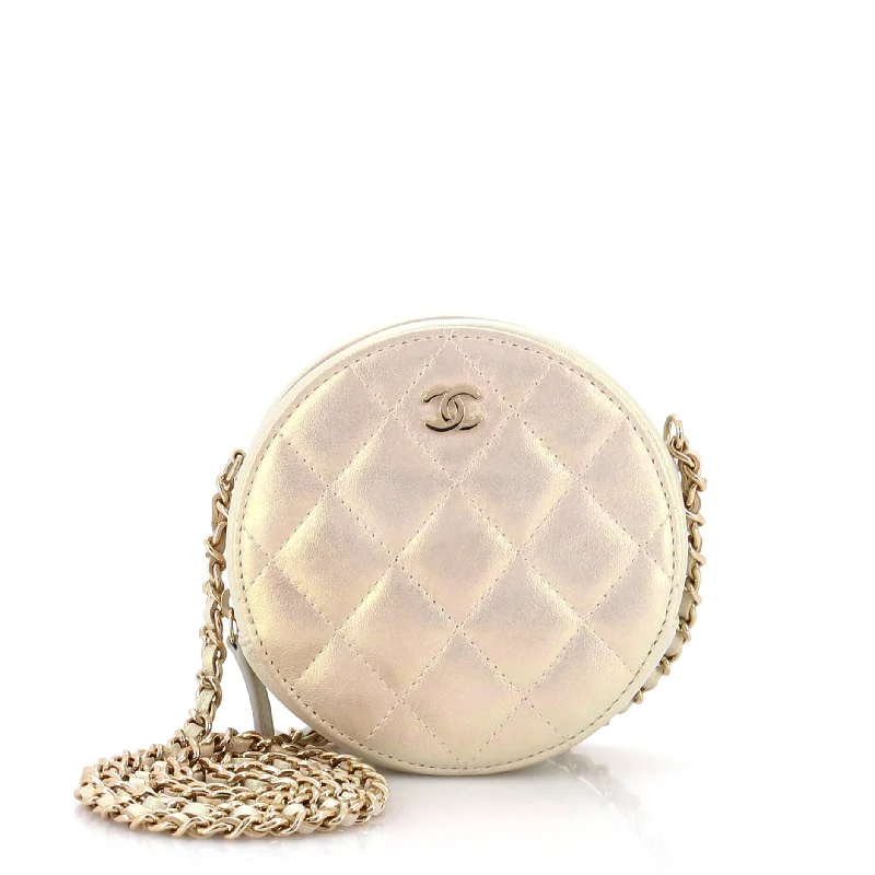 Ladies Prada Re - Edizione 2005 bags with a star - shaped charm for a playful touchRound Clutch with Chain Quilted Iridescent Lambskin Mini