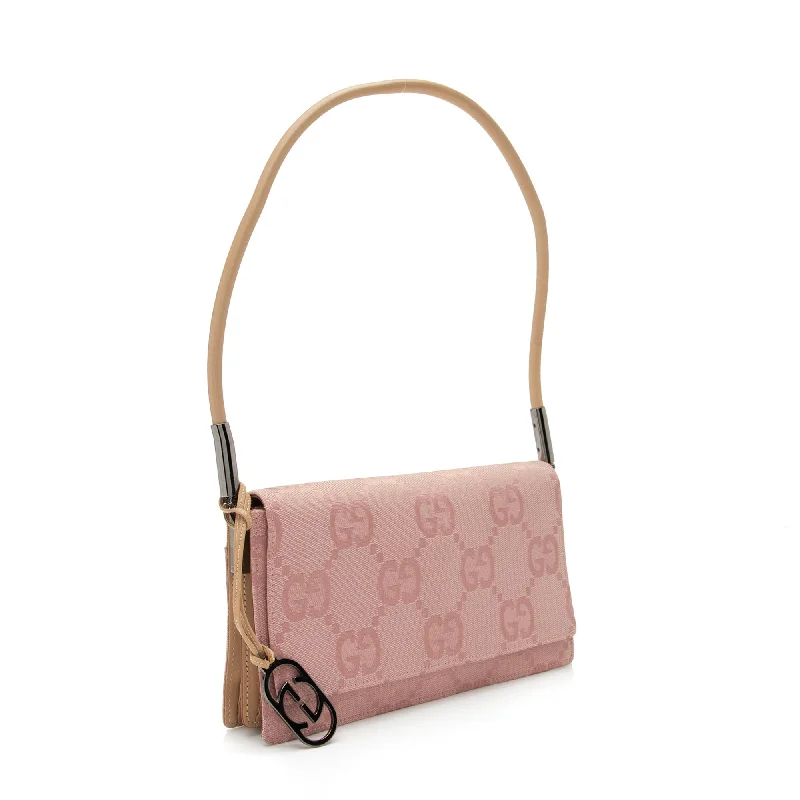 Women Gucci bags with a detachable mirror insideGucci GG Canvas Charm Pochette Flap Bag (SHF-23494)