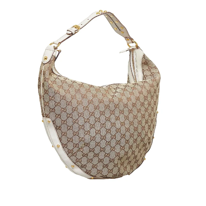 Gucci tote bags for women with a printed Gucci logoGucci GG Canvas Biba Hobo (SHG-AM21A8)