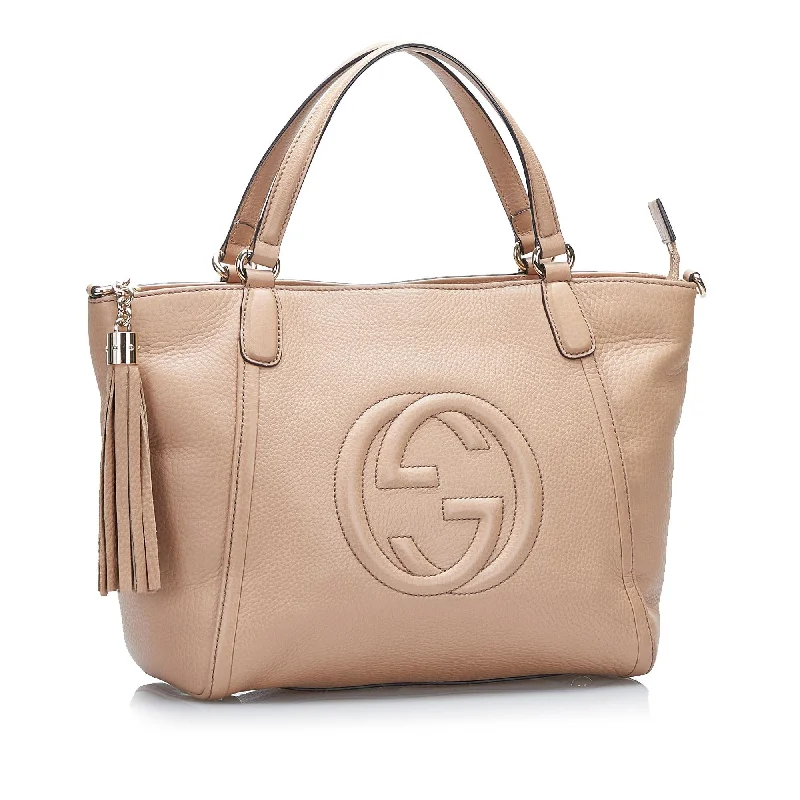 Women Gucci bags with a chain - link trim and a leather bodyGucci Soho Cellarius Satchel (SHG-13IBjo)