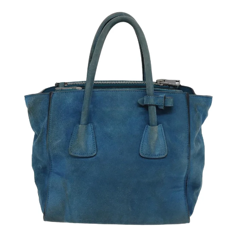 Prada handbags with a metal - framed clasp for durability and stylePRADA Hand Bag Suede 2way Blue  83949