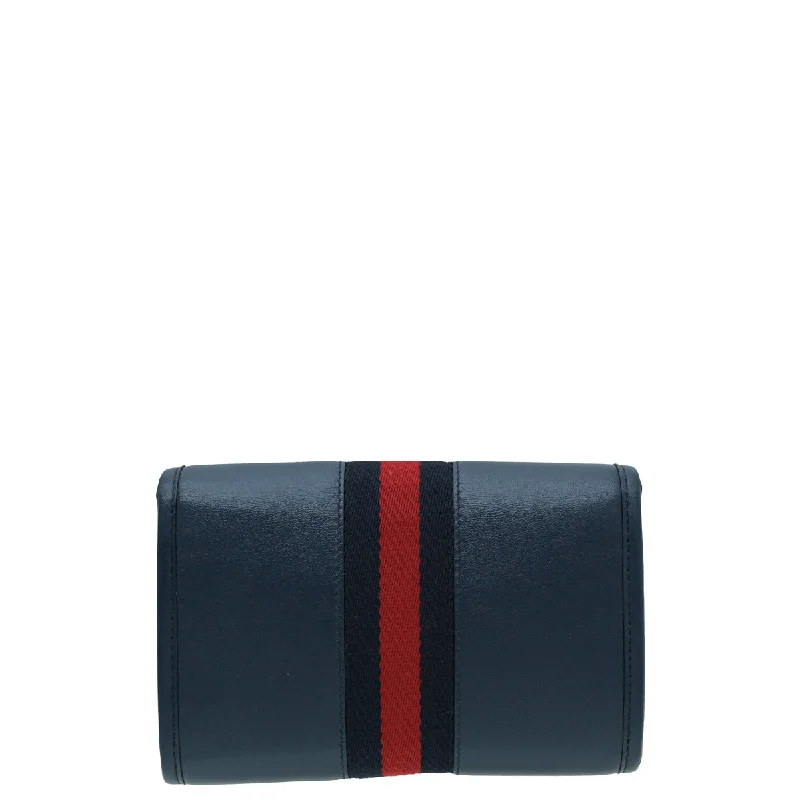 Gucci Marmont bags for women with a contrast - colored interiorGucci Navy Blue Rajah Web Mini Flap Shoulder Bag