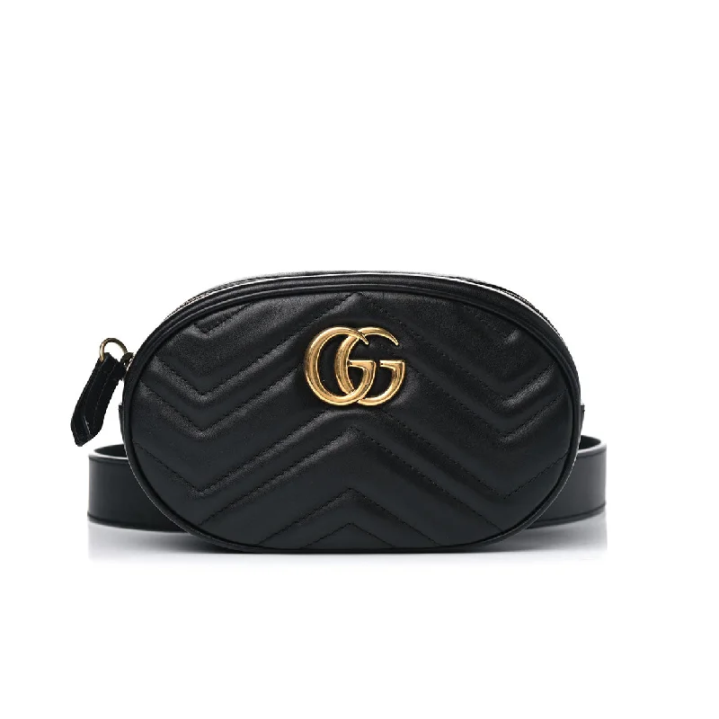 Women Gucci bags with a detachable mobile phone holderGucci 476434 DSVRT 1000 Marmont 2.0 Women's Black Matelasse Leather Belt Bag (GG2071)