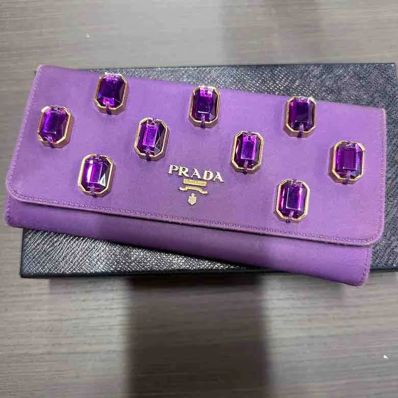 Prada handbags with a patent - leather finish for a shiny and sophisticated appearancePrada Nylon Bijou Wallet, Purple Leather