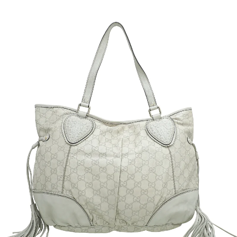 Women Gucci bags with a chain - link trim and a leather bodyGucci Off White GG Tribeca Tote Large Bag