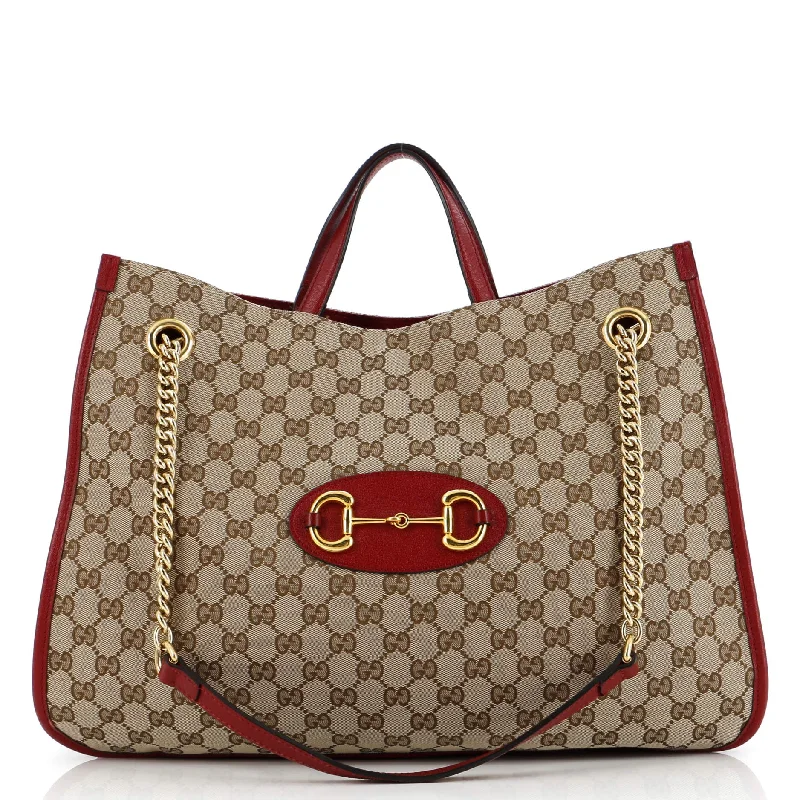 Prada handbags with a metal - framed clasp for durability and styleHorsebit 1955 Chain Tote GG Canvas Large