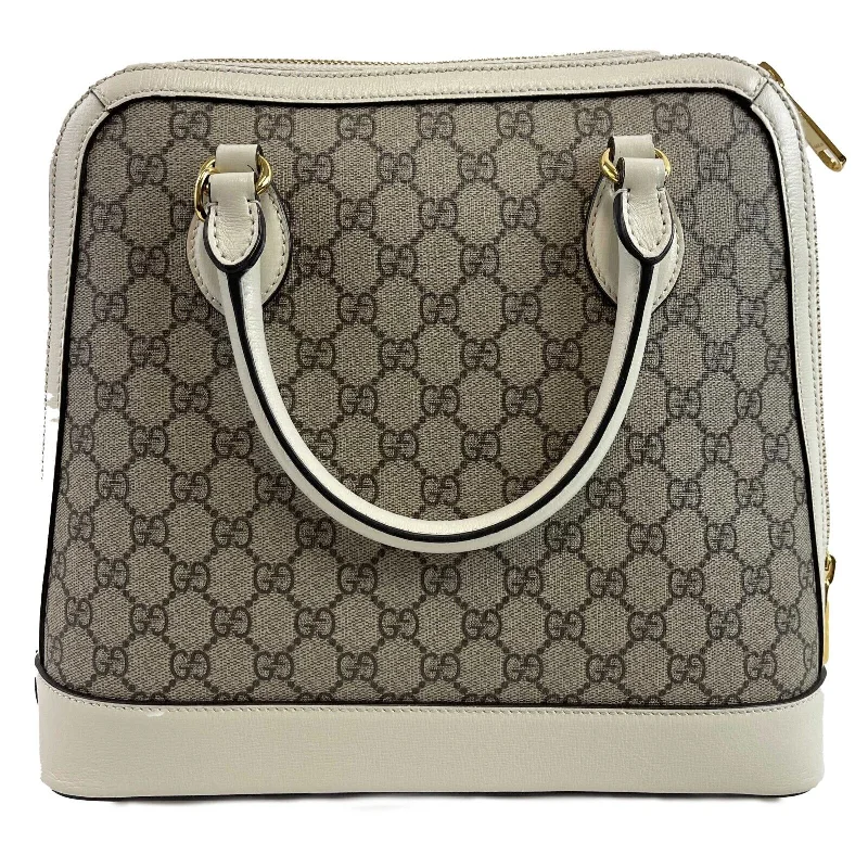 Women Gucci bags with a front - flap pocket for quick - access itemsGUCCI GG Supreme 1955 Horsebit Medium Mystic White Top Handle Crossbody