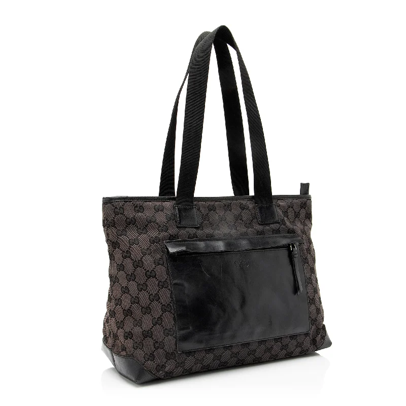 Women Gucci backpacks with a luxurious leather finishGucci GG Canvas Front Pocket E/W Shopping Tote (SHF-23636)