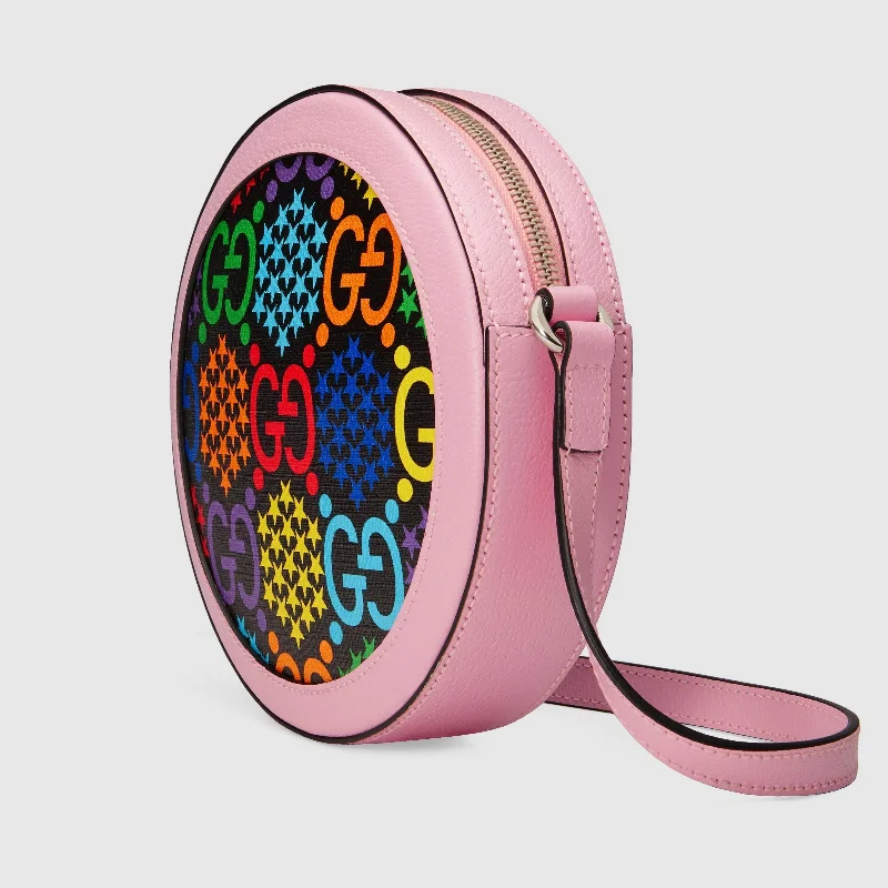 Women Gucci Sylvie bags with a crystal - embellished web stripeGucci GG Psychedelic Round Shoulder Bag Pink