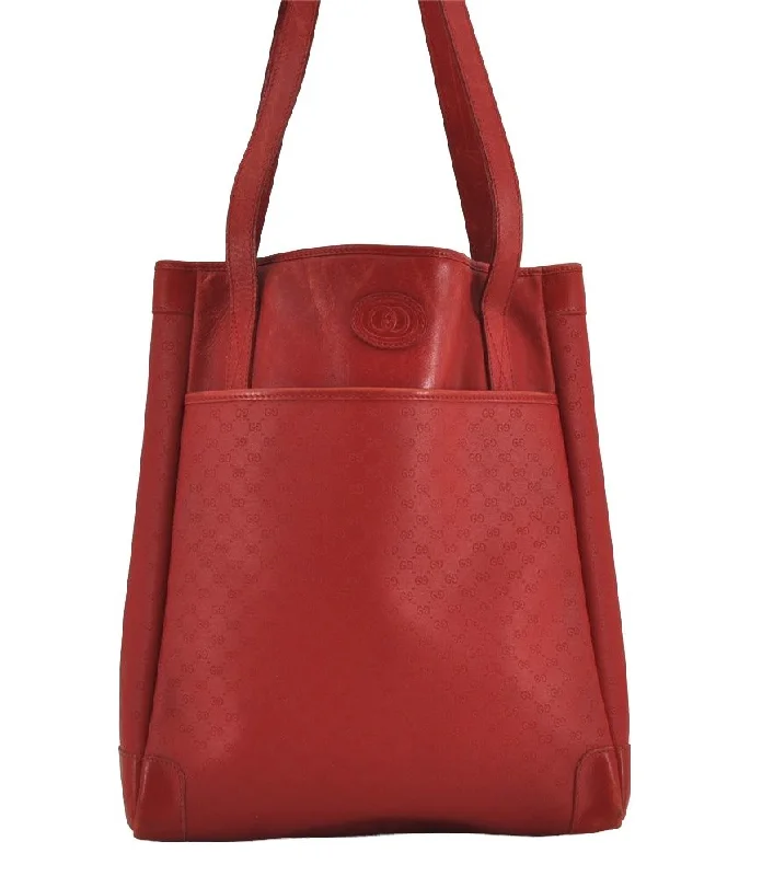 Gucci backpacks for women with a multi - pocket designAuthentic GUCCI Vintage Micro GG PVC Leather Shoulder Tote Bag Red Junk 9153J