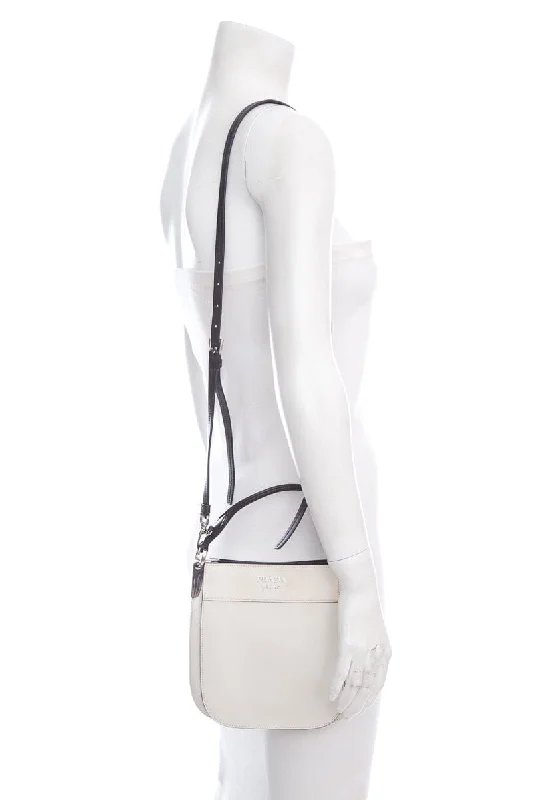 Small - sized Prada Saffiano leather bags for a compact and stylish carryPrada City Calfskin Black & White Margit Cross-Body