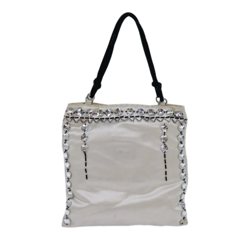 Ladies Prada Galleria bags with gold - toned hardware for a luxurious touchPRADA Hand Bag Satin White Black  71180