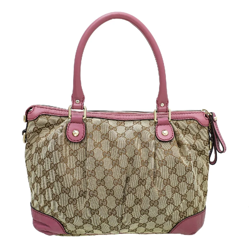 Gucci tote bags for women with a printed Gucci logoGucci Bicolor Monogram Sukey Top Handle Bag