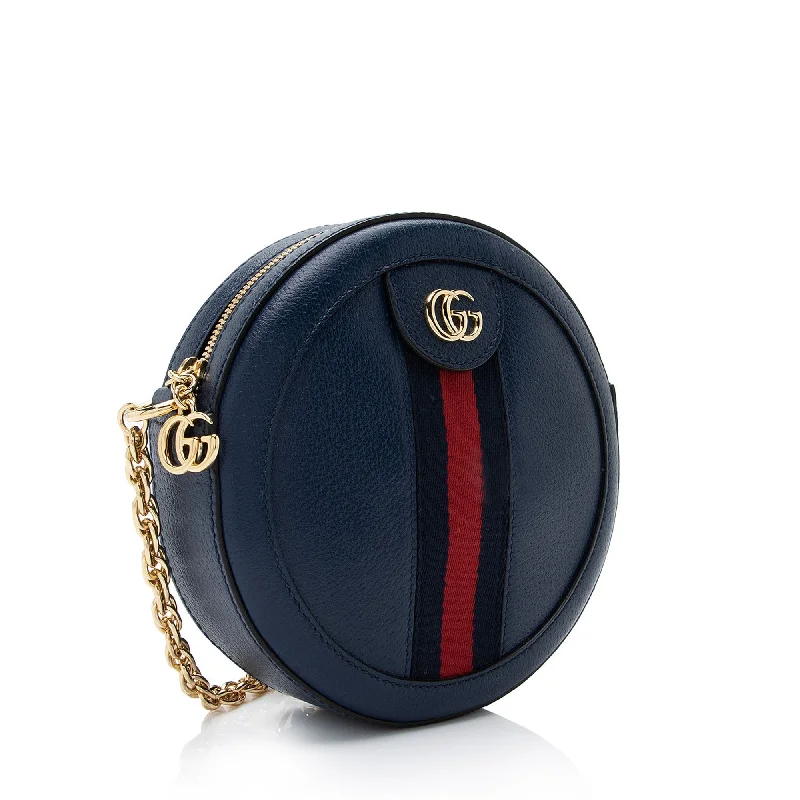 Women Gucci Sylvie bags with a crystal - embellished web stripeGucci Leather Ophidia Round Mini Shoulder Bag (SHF-vucmu1)