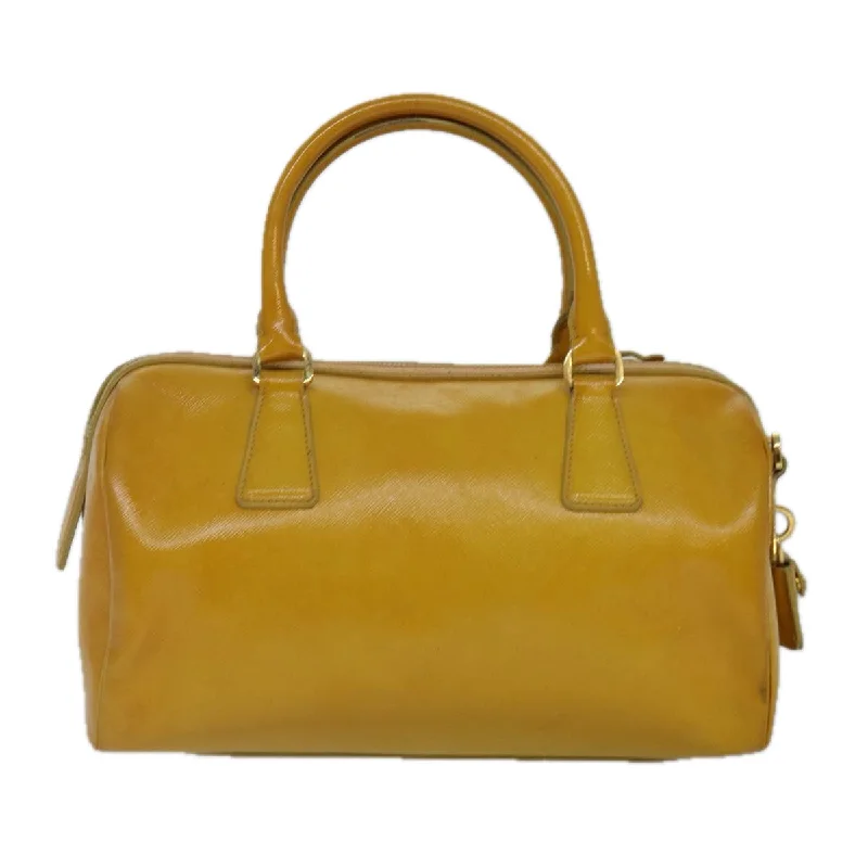 Ladies Prada shoulder bags with a single - handle design for simplicityPRADA Hand Bag Safiano leather 2way Yellow Gold  87430