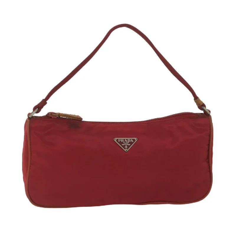 Prada bags with a detachable mobile phone holder for on - the - go conveniencePRADA Accessory Pouch Nylon Red Auth 61682