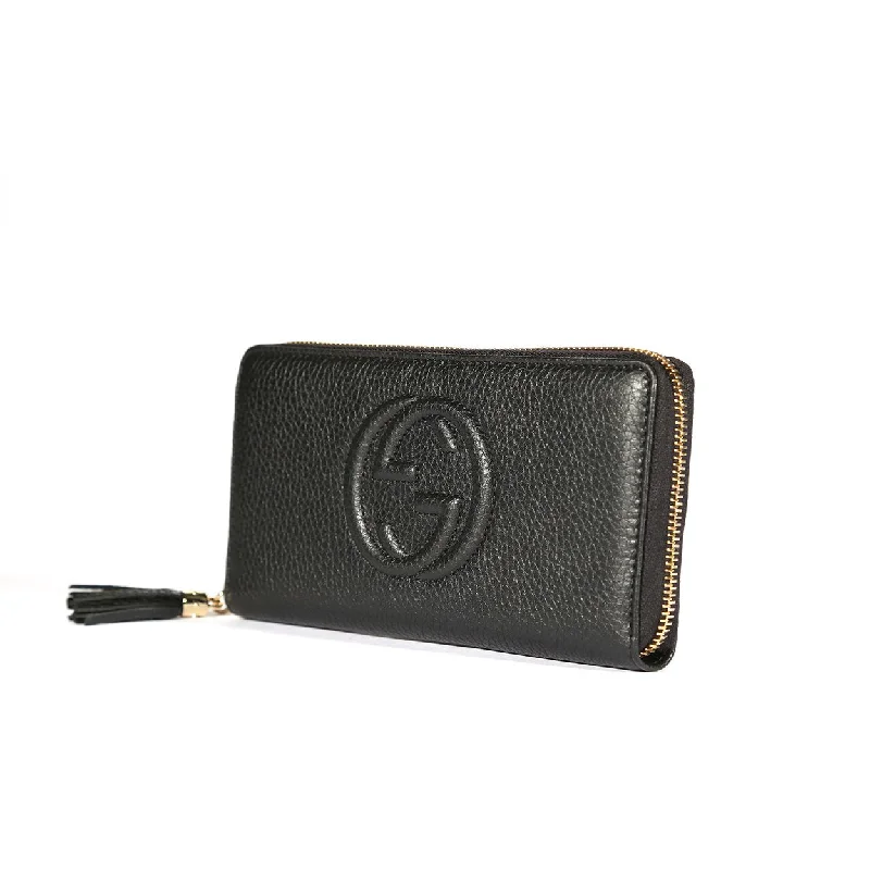 Women Gucci Sylvie bags with a monogram - embossed leatherGucci 598187 525040 Soho Women's Black Full Grain Calf-Skin Leather Wallet (GGWW3605)