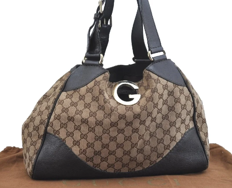 Gucci backpacks for women with a padded laptop compartmentAuthentic GUCCI Shoulder Hand Bag GG Canvas Leather 223972 Brown K9697