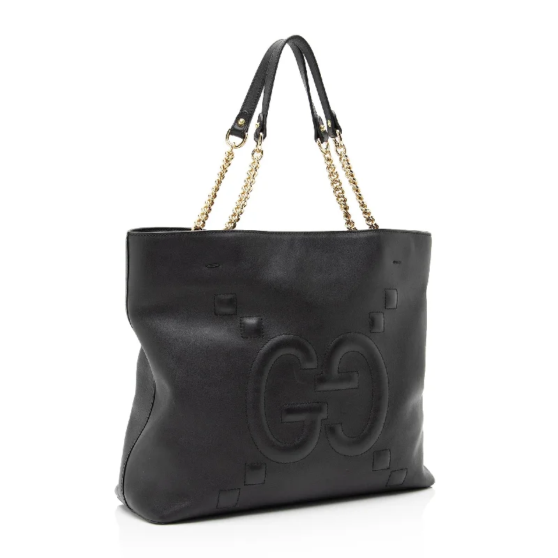 Ladies Gucci shoulder bags with a magnetic - closure flapGucci GG Embossed Calfskin Apollo Large Tote (SHF-23637)