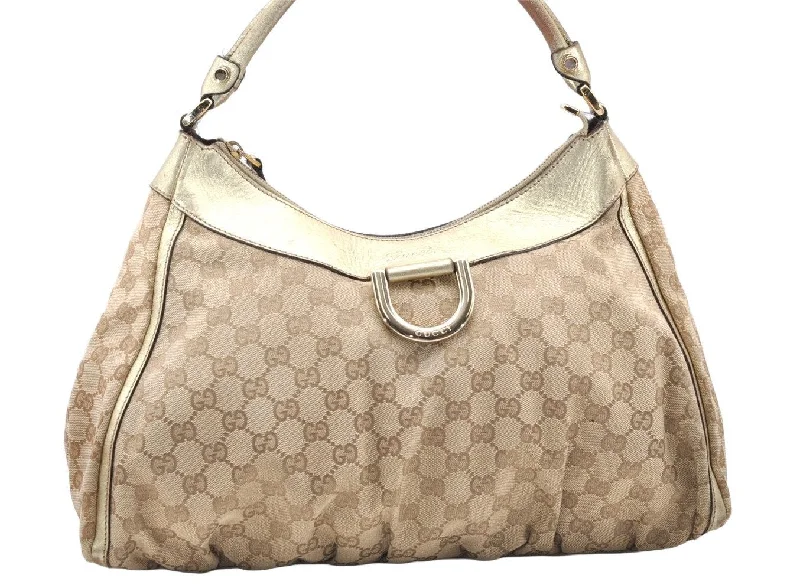 Women Gucci bags with interlocking G hardware for a classic lookAuthentic GUCCI Abbey Shoulder Hand Bag GG Canvas Leather 189833 Beige 3927K