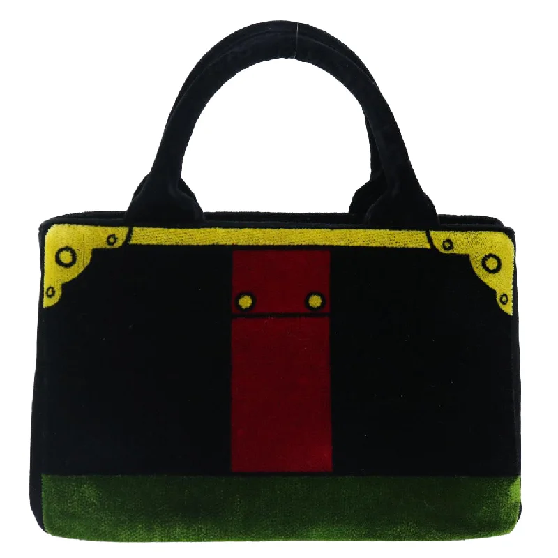 Prada handbags with a beaded trim for a touch of glamour and elegancePRADA Hand Bag Velor Black Green Red  71639A