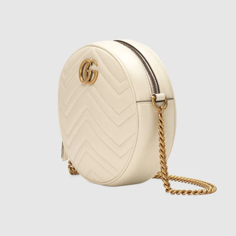 Gucci handbags for women with a patent - leather finishGucci GG Marmont Mini Round Shoulder Bag White