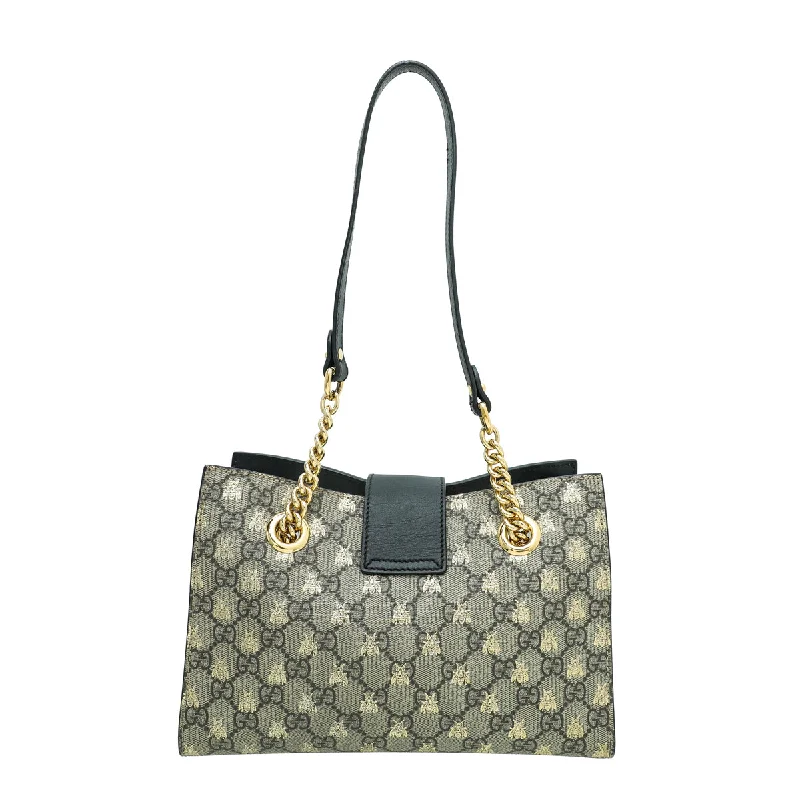 Women Gucci bags with a detachable mirror insideGucci Bicolor Padlock Bee Small Tote Bag