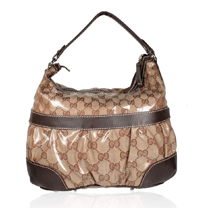 Women Gucci Sylvie bags with a crystal - embellished web stripeGucci Crystal Medium Hobo bag GG Fabric Beige/Ebony Designer handbag 223965 (GG1663)