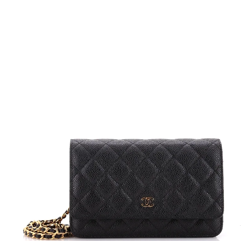 Ladies Prada shoulder bags with a magnetic - closure flap for easy opening and closingWallet on Chain Quilted Caviar