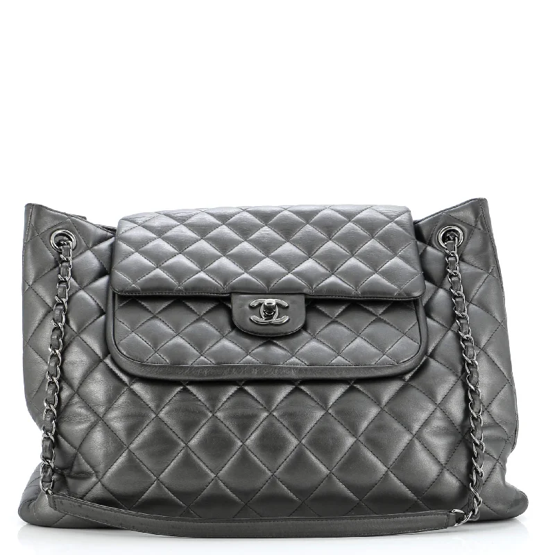 Ladies Prada shoulder bags with a wide - width strap for enhanced comfortClassic Flap Shopping Tote Quilted Lambskin Large