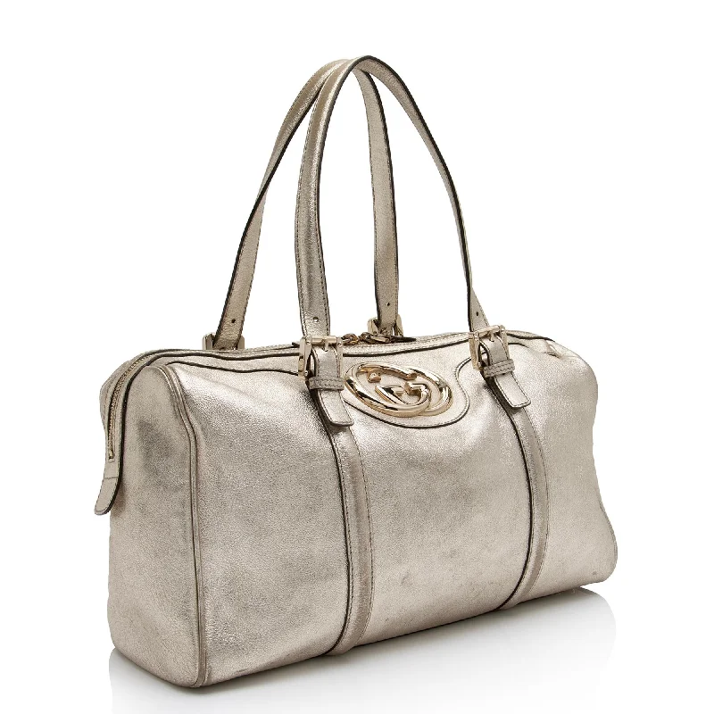 Ladies Gucci Dionysus bags in a pastel colorGucci Metallic Leather Britt Medium Boston Bag (SHF-23530)