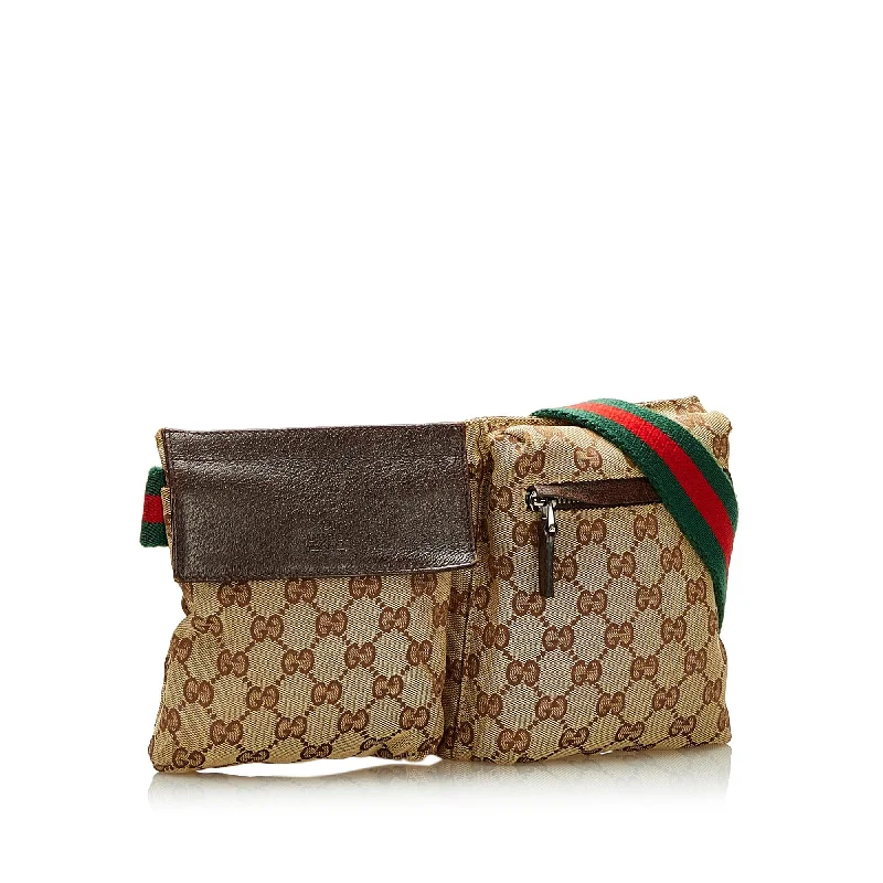 Gucci handbags for women with a metal - framed claspGucci GG Canvas Double Pocket Belt Bag (SHG-37191)