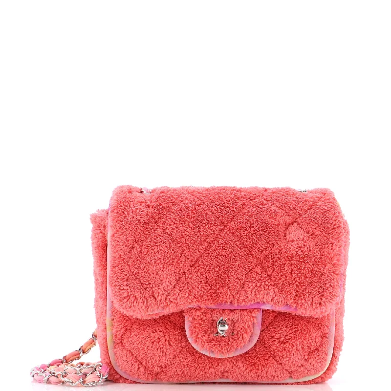 Prada handbags with a patent - leather finish for a shiny and sophisticated appearanceClassic Single Flap Bag Quilted Terry Cloth and Ribbon Small