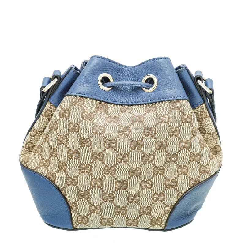 Women Gucci Sylvie bags featuring the signature web stripeGucci Bicolor GG Bucket Small Bag