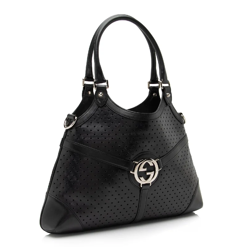 Women Gucci Sylvie bags with a detachable ribbon detailGucci Perforated Leather Interlocking G Reins Satchel (SHF-23526)