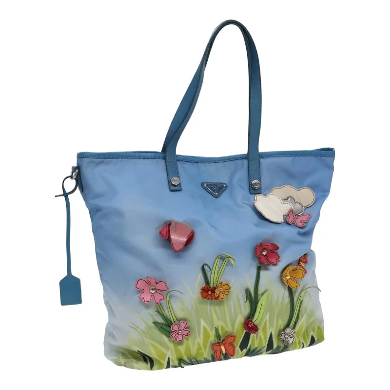 Ladies Prada Re - Edizione 2005 bags in a pastel color for a soft lookPRADA Floral Tote Bag Nylon Blue Green Auth 84450