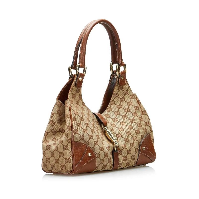 Women Gucci bags with a front - zip pocket for small itemsGucci GG Canvas Nailhead Jackie O (SHG-m5gHWZ)