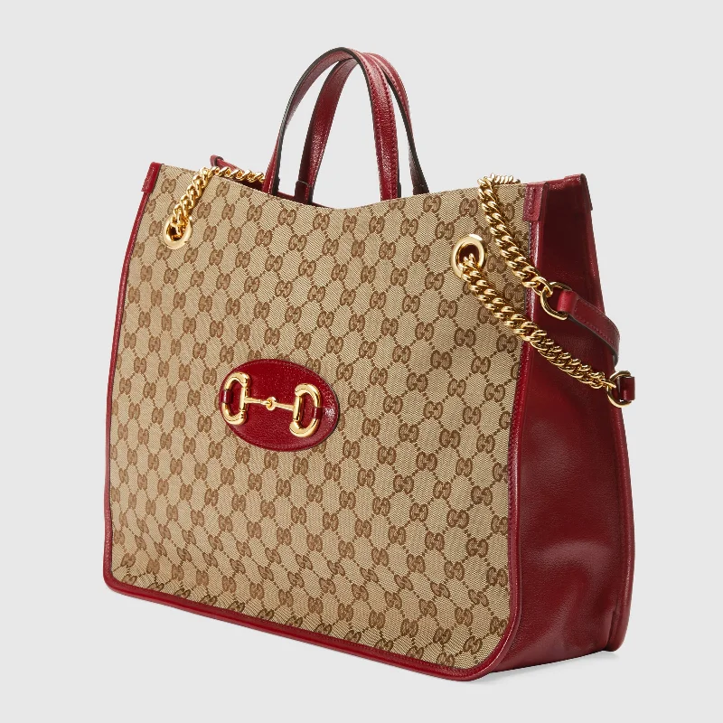 Ladies Gucci handbags with a detachable coin purse insideGucci 1955 Horsebit Large Tote Bag Red