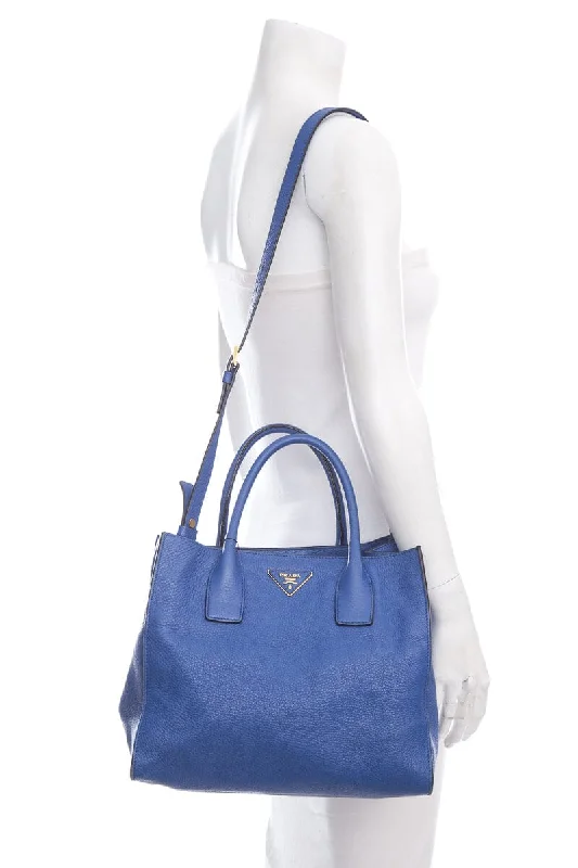 Ladies Prada handbags with a detachable wallet inside for added conveniencePrada Vitello Donna Cobalt Blue Grained Leather Tote